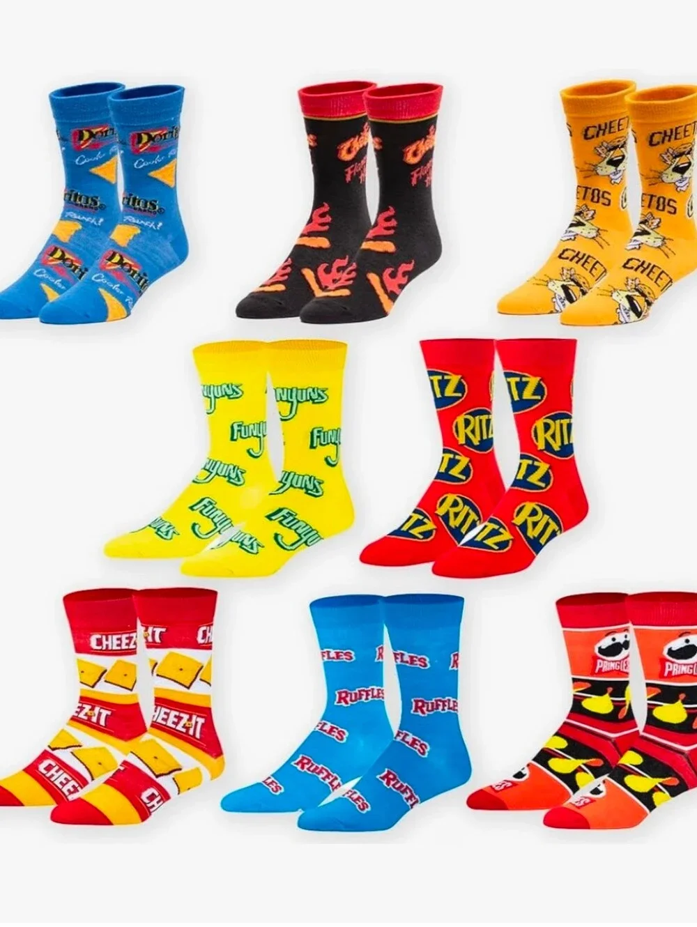 Size Medium 8 Pack Crazy Odd Sox Crew Cotton Blend Socks Ruffles Snacks Food Etc